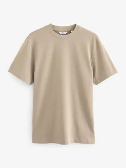 Next Navy/White/Stone Regular Fit Heavyweight T-Shirts 3 Pack Outlet