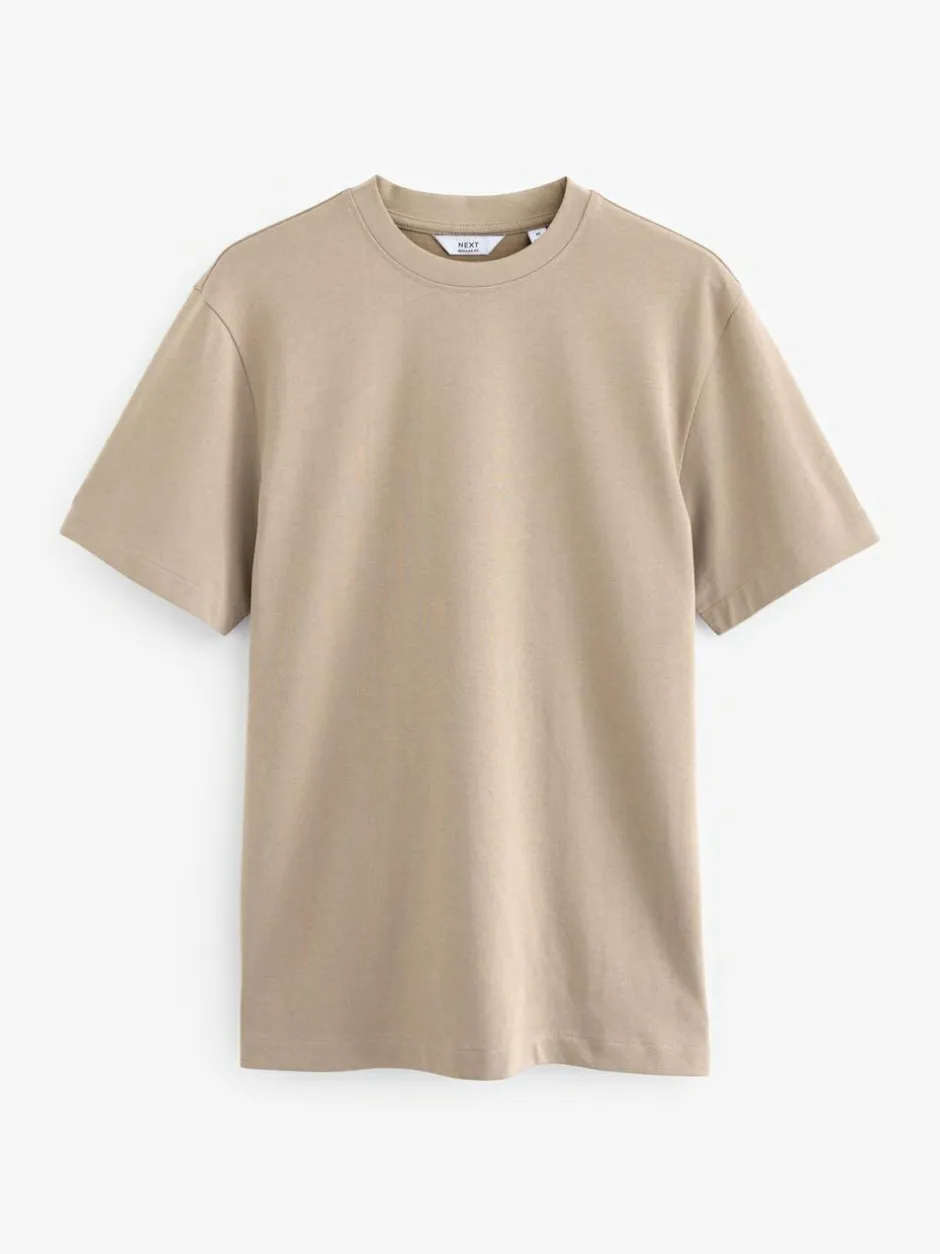 Next Navy/White/Stone Regular Fit Heavyweight T-Shirts 3 Pack Outlet