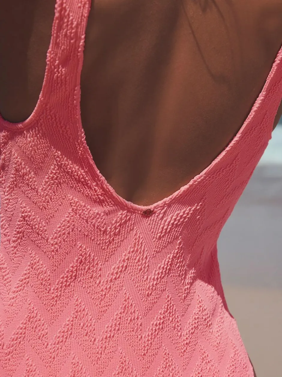 Next Neon Coral Pink Textured Scoop Neck Tummy Control Swimsuit Sale