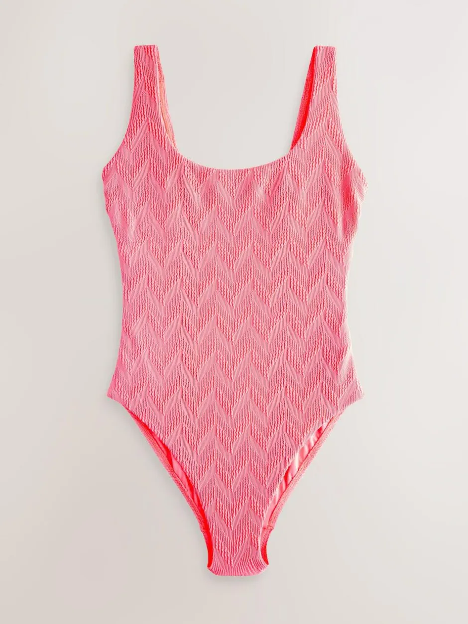 Next Neon Coral Pink Textured Scoop Neck Tummy Control Swimsuit Sale