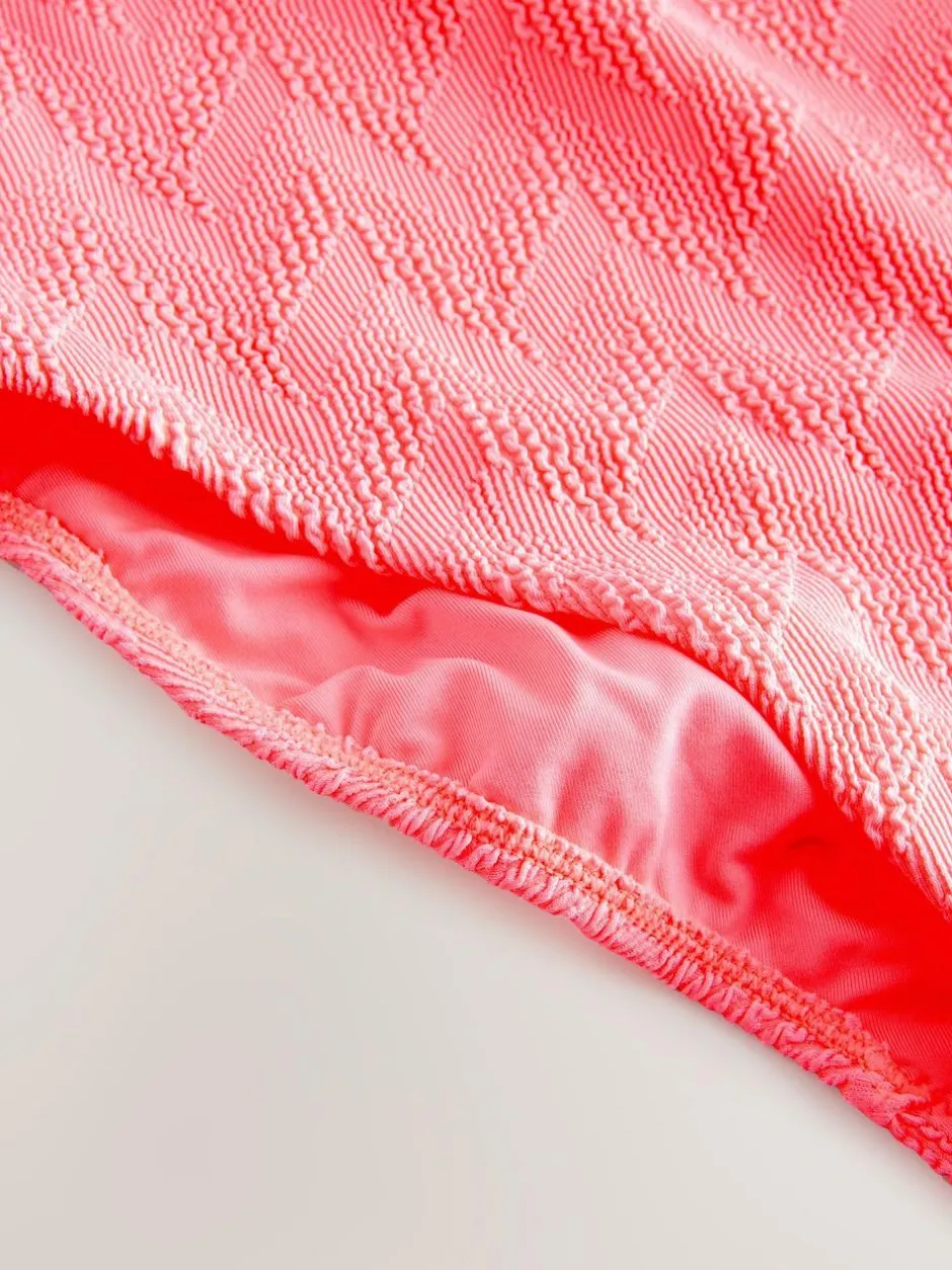 Next Neon Coral Pink Textured Scoop Neck Tummy Control Swimsuit Sale
