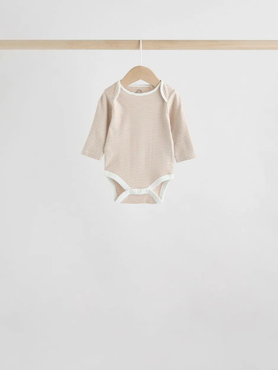 Next Neutral 100% Cotton Long Sleeve Baby Bodysuits 5 Pack Sale