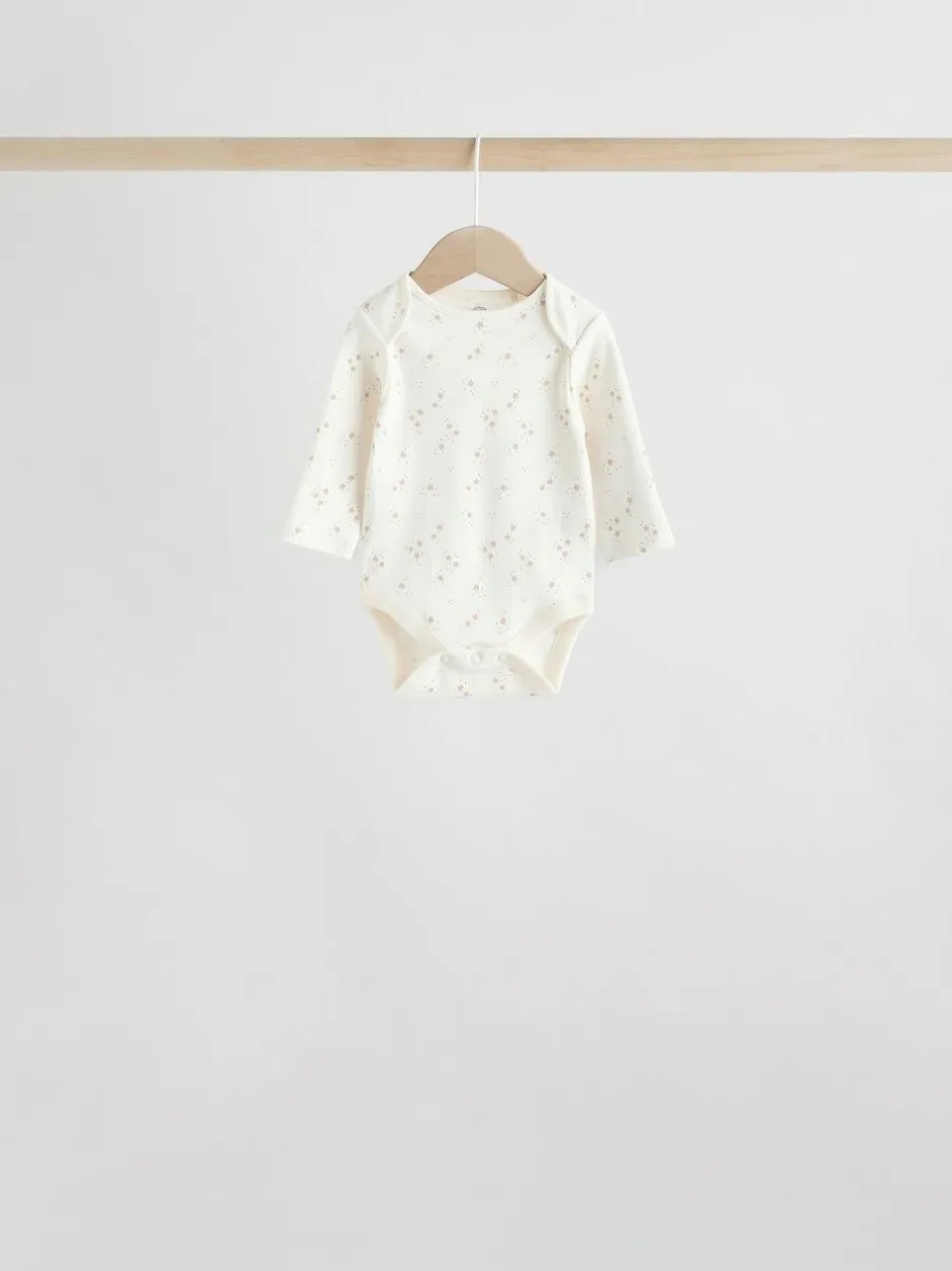 Next Neutral 100% Cotton Long Sleeve Baby Bodysuits 5 Pack Sale