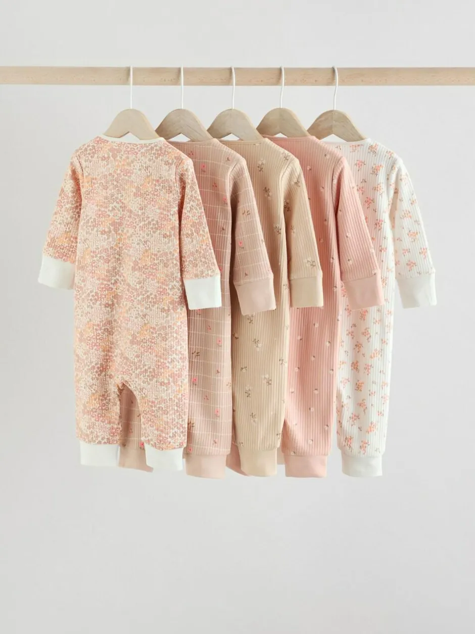 Next Neutral 5 Pack Two Way Zip Baby Sleepsuits (0mths-3yrs) Clearance