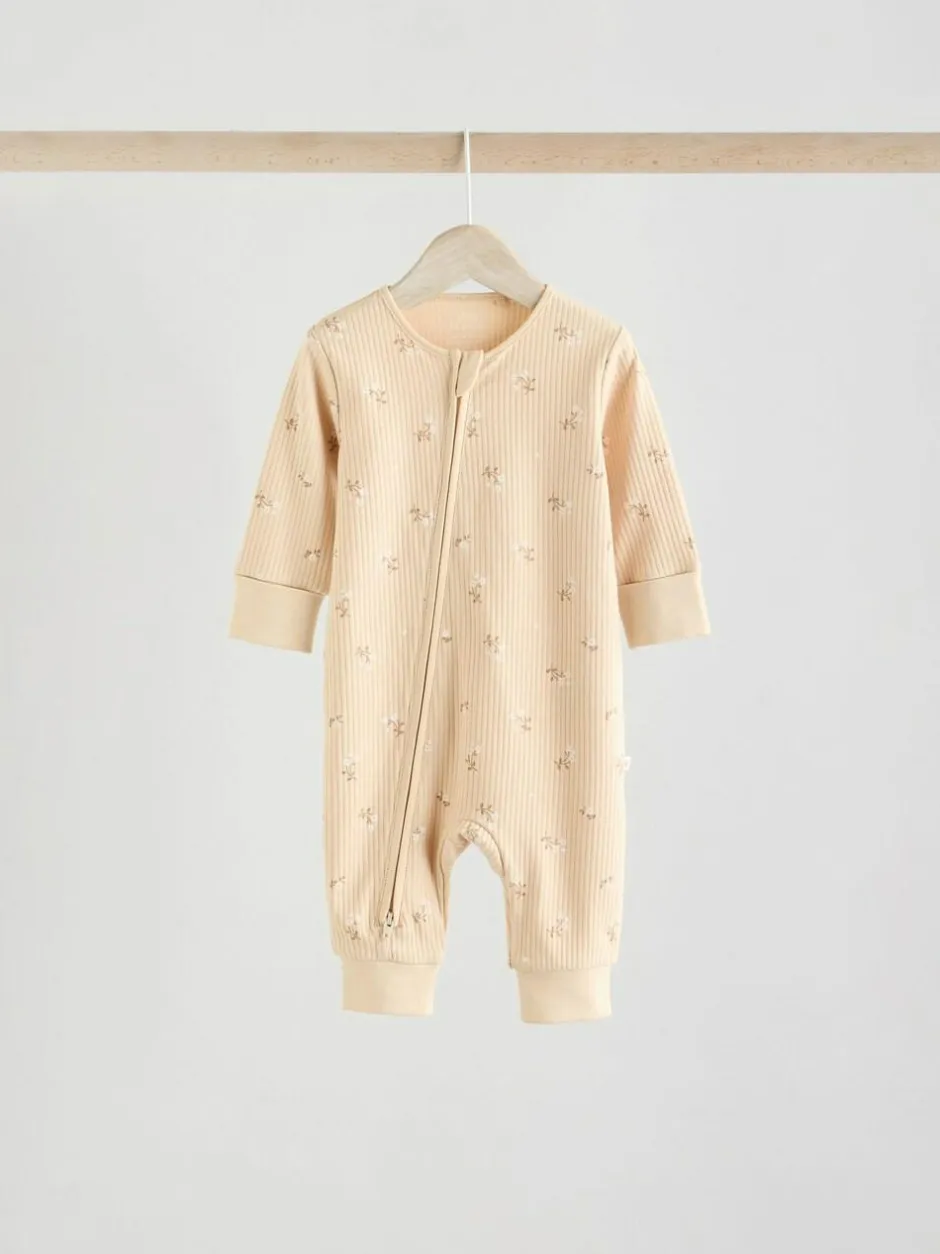 Next Neutral 5 Pack Two Way Zip Baby Sleepsuits (0mths-3yrs) Clearance