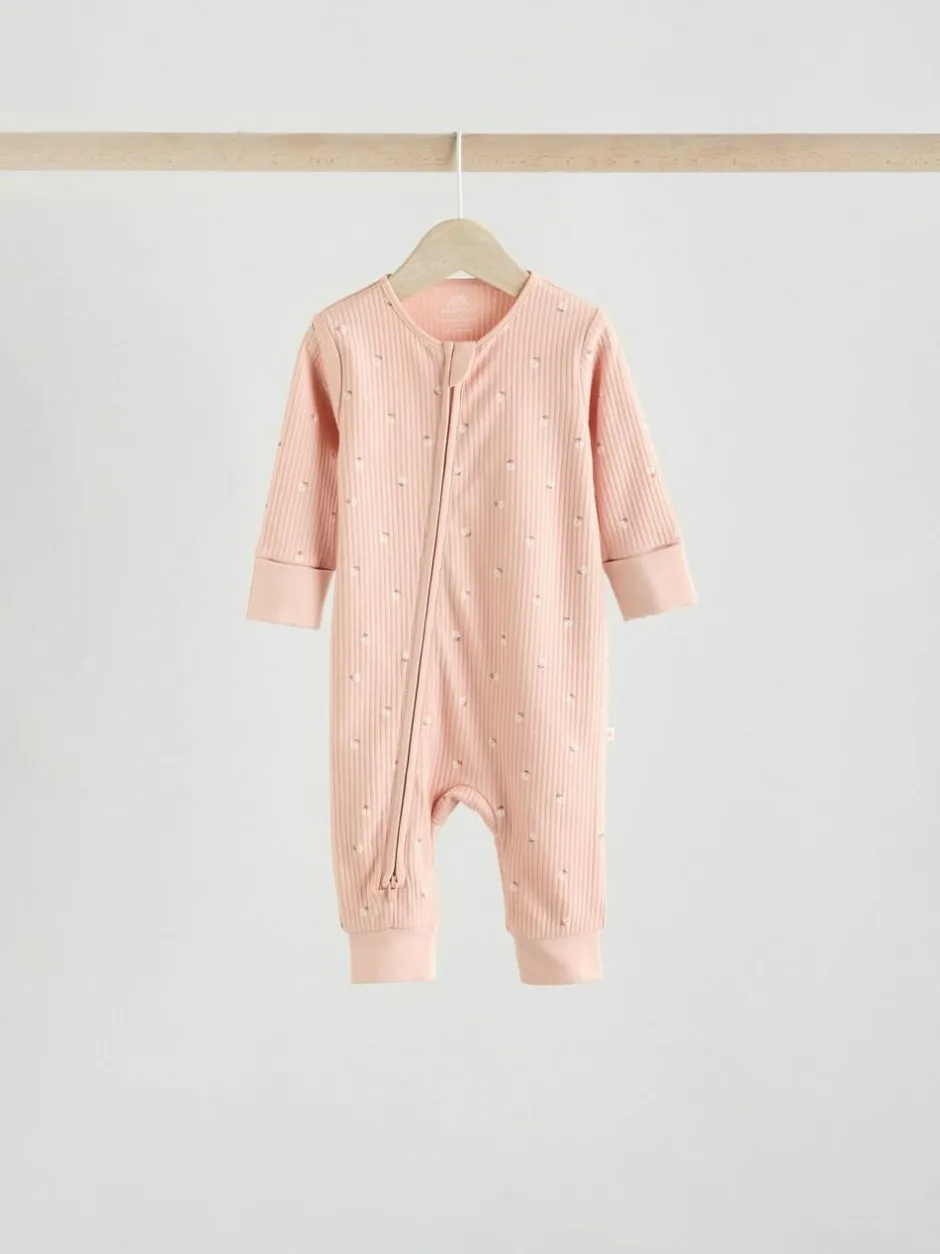 Next Neutral 5 Pack Two Way Zip Baby Sleepsuits (0mths-3yrs) Clearance