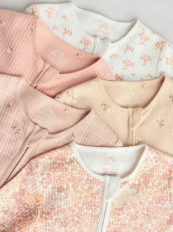 Next Neutral 5 Pack Two Way Zip Baby Sleepsuits (0mths-3yrs) Clearance