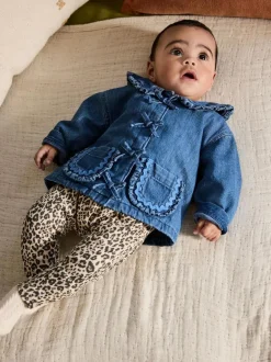 Next Neutral Animal Baby Denim Jacket, Top and Leggings Set 3 Piece (0mths-2yrs) New