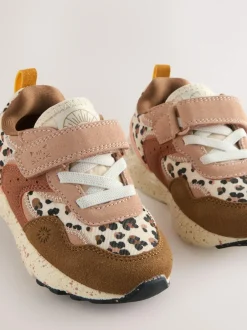 Next Wide Fit (G) Elastic Lace Touch Fasten Trainers Neutral Animal Hot