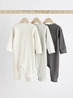 Next Neutral Baby Footless 2 Way Zip 100% Cotton Sleepsuits 3 Pack (0mths-3yrs) Clearance