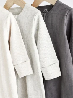 Next Neutral Baby Footless 2 Way Zip 100% Cotton Sleepsuits 3 Pack (0mths-3yrs) Clearance