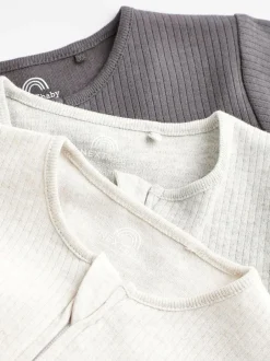 Next Neutral Baby Footless 2 Way Zip 100% Cotton Sleepsuits 3 Pack (0mths-3yrs) Clearance
