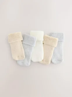 Next Neutral Baby Roll Top Towelling Socks 5 Pack (0mths-2yrs) Best