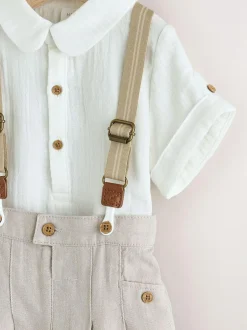 Next Neutral Baby Shirt Trousers and Braces Set 3 Piece (0mths-2yrs) Hot