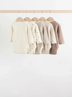 Next Baby Long Sleeve Bodysuits 5 Pack Neutral Bear
