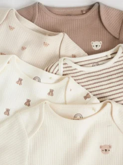 Next Baby Long Sleeve Bodysuits 5 Pack Neutral Bear