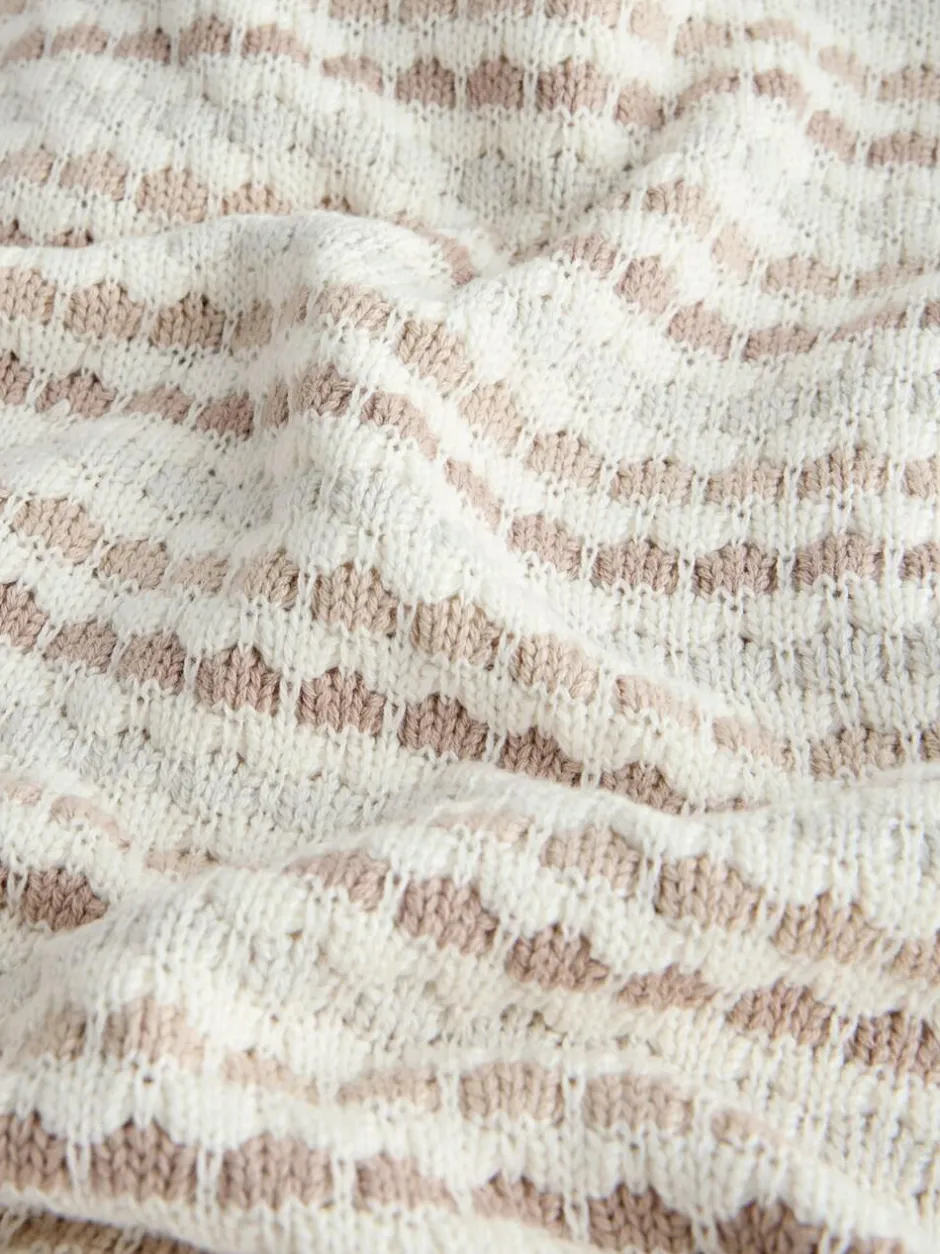 Next Neutral Bobble Bobble Stripe Knitted Baby Blanket Sale