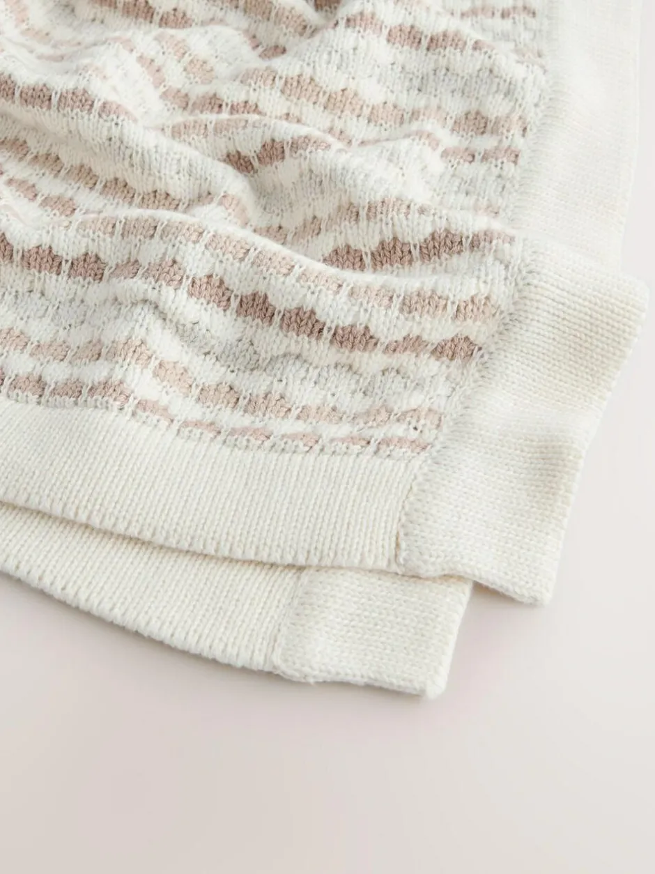 Next Neutral Bobble Bobble Stripe Knitted Baby Blanket Sale