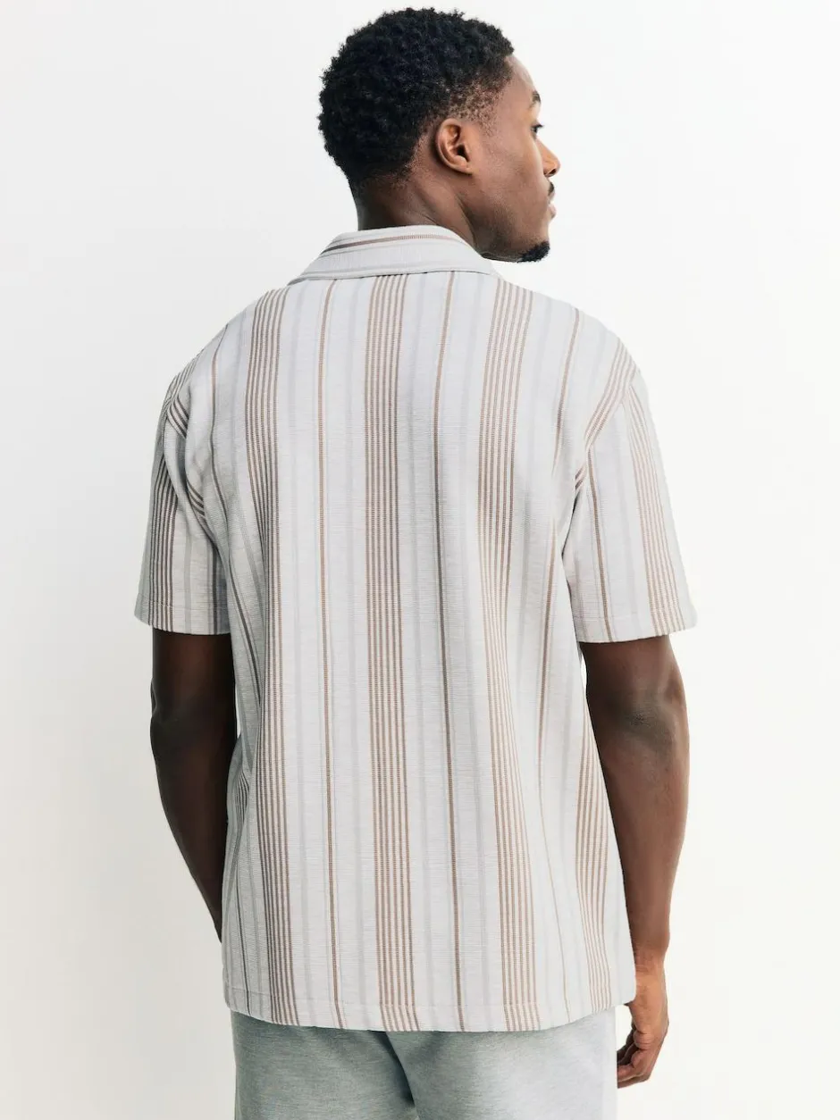 Next Regular Fit Stripe Short Sleeve Jersey Shirt Neutral Brown Hot
