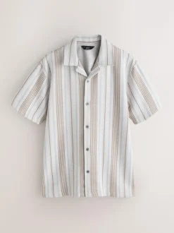 Next Regular Fit Stripe Short Sleeve Jersey Shirt Neutral Brown Hot