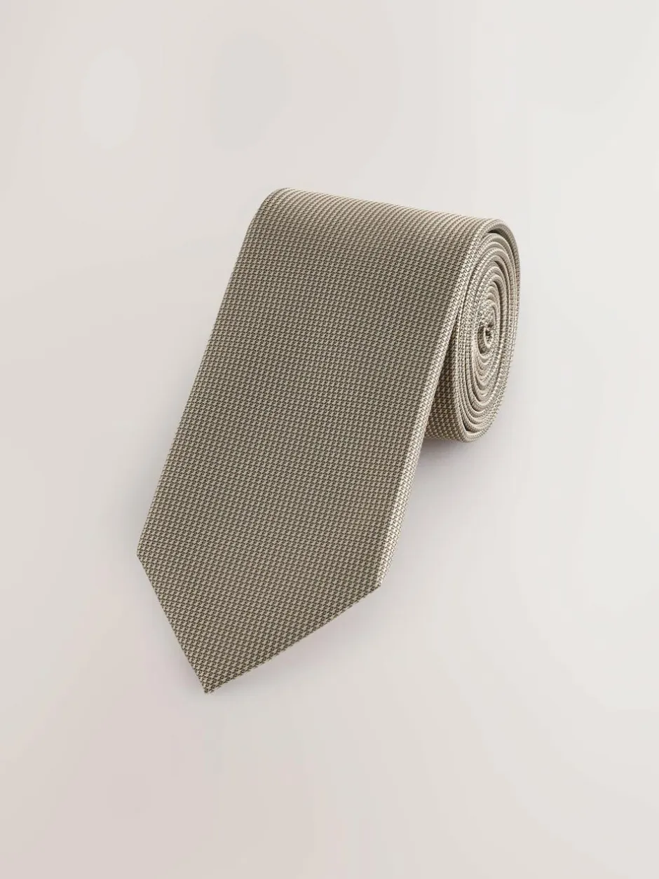 Next Neutral Brown Slim Textured Tie Online