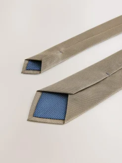 Next Neutral Brown Slim Textured Tie Online