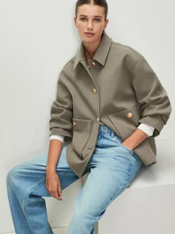 Next Brushed Collared Jacket Neutral Hot