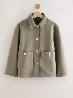 Next Brushed Collared Jacket Neutral Hot