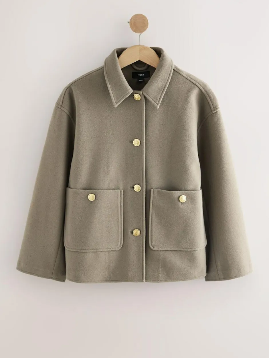 Next Brushed Collared Jacket Neutral Hot