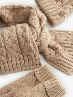 Next Hat Gloves & Scarf 3 Piece Set (3-16yrs) Neutral Cable Knit Best