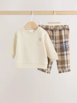 Next Baby Sweatshirt and Trousers Set (0mths-2yrs) Neutral Check Outlet