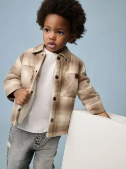 Next Borg Lined Check Shacket (3mths-7yrs) Neutral Check Sale