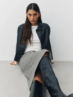 Next Ponte Pencil Skirt Neutral Check Discount