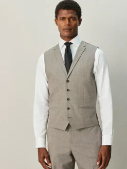 Next Contrast Fabric Detail Suit Waistcoat Neutral Clearance