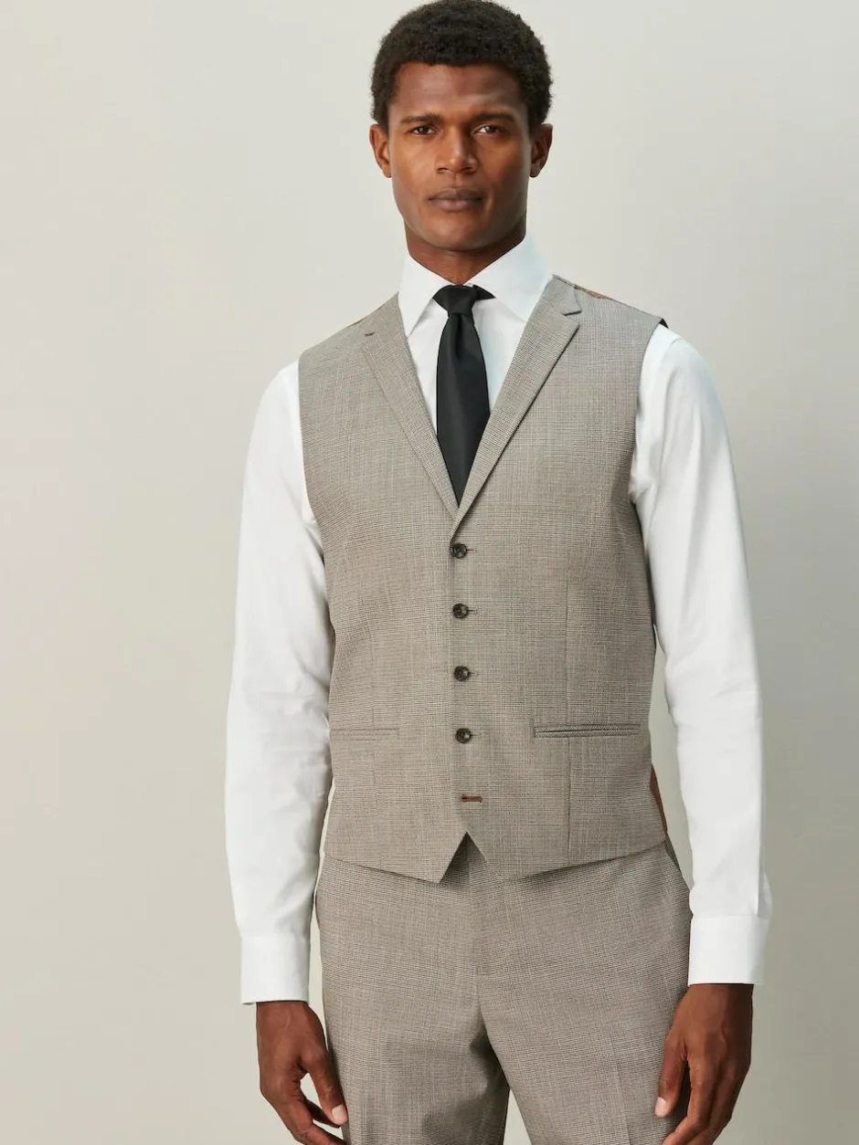Next Contrast Fabric Detail Suit Waistcoat Neutral Clearance