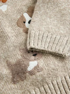 Next Neutral Dogs Knitted Crew Neck Jumper (3mths-7yrs) Outlet