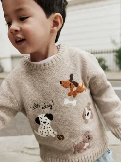 Next Neutral Dogs Knitted Crew Neck Jumper (3mths-7yrs) Outlet