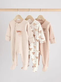 Next Neutral Hamish Baby 100% Cotton Sleepsuits 3 Pack (0mths-2yrs) Online