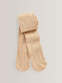 Next Neutral Honey Regular Length Cotton Rich Cable Tights New