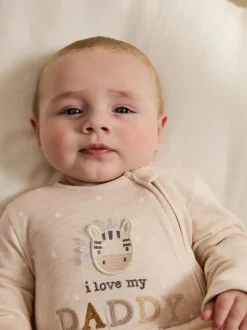 Next Two Way Zip Baby Sleepsuit (0-18mths) Neutral I Love My Daddy Sale