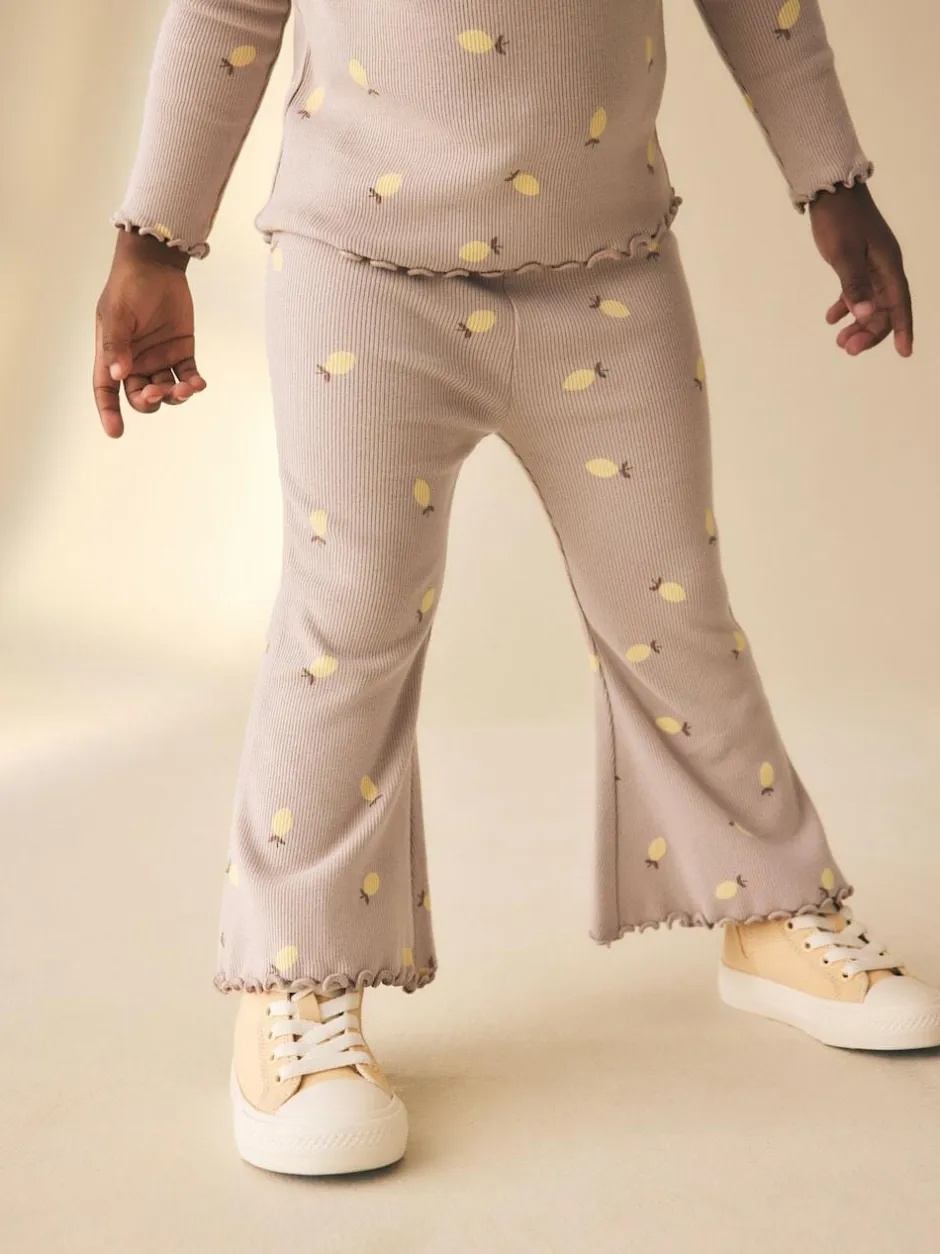 Next Neutral Lemon Print Rib Flare Leggings (3mths-7yrs) Hot