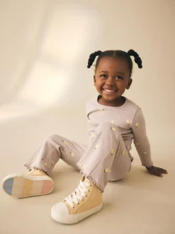 Next Neutral Lemon Print Rib Flare Leggings (3mths-7yrs) Hot