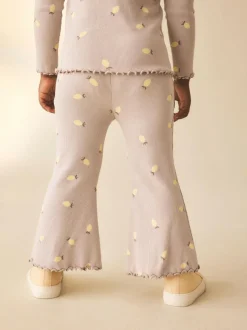 Next Neutral Lemon Print Rib Flare Leggings (3mths-7yrs) Hot