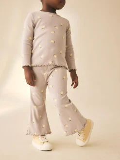 Next Neutral Lemon Print Rib Flare Leggings (3mths-7yrs) Hot