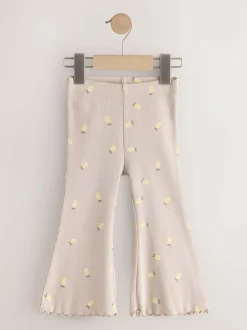 Next Neutral Lemon Print Rib Flare Leggings (3mths-7yrs) Hot
