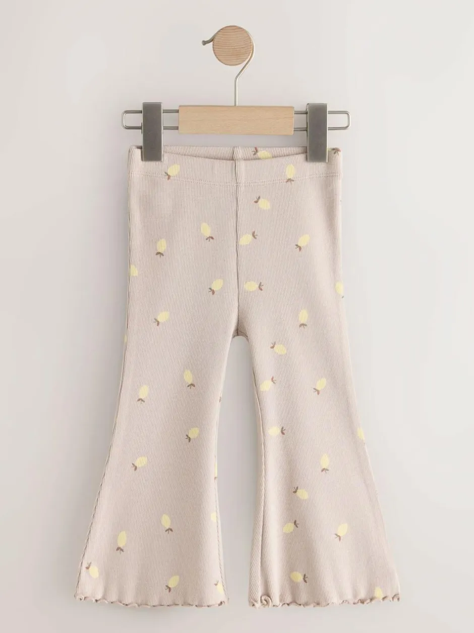 Next Neutral Lemon Print Rib Flare Leggings (3mths-7yrs) Hot