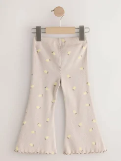 Next Neutral Lemon Print Rib Flare Leggings (3mths-7yrs) Hot