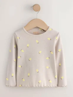 Next Neutral Lemon Print Rib Long Sleeve T-Shirt (3mths-7yrs) Sale