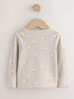 Next Neutral Lemon Print Rib Long Sleeve T-Shirt (3mths-7yrs) Sale
