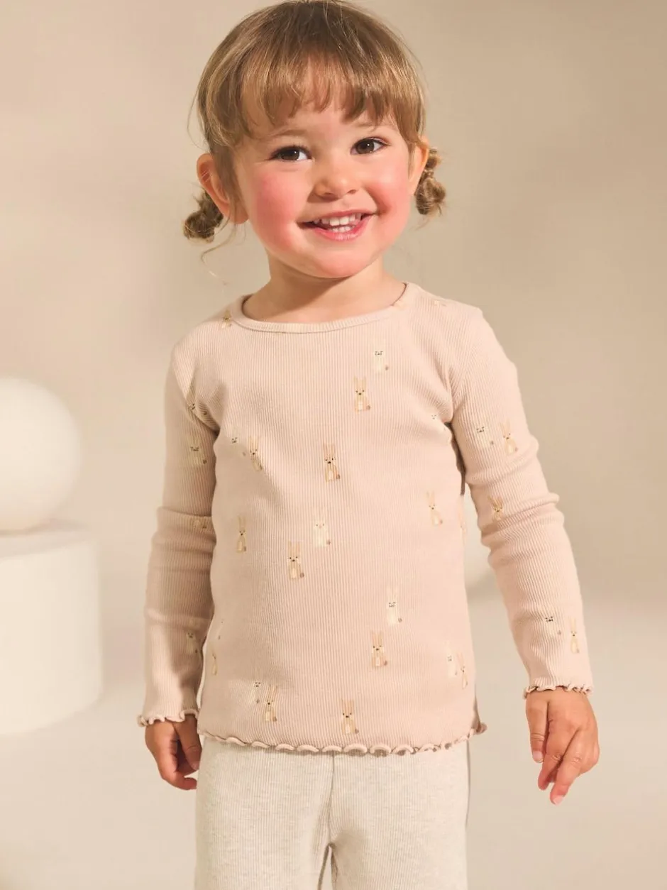 Next Neutral Long Sleeve Rib Tops 5 Pack (3mths-7yrs) Online